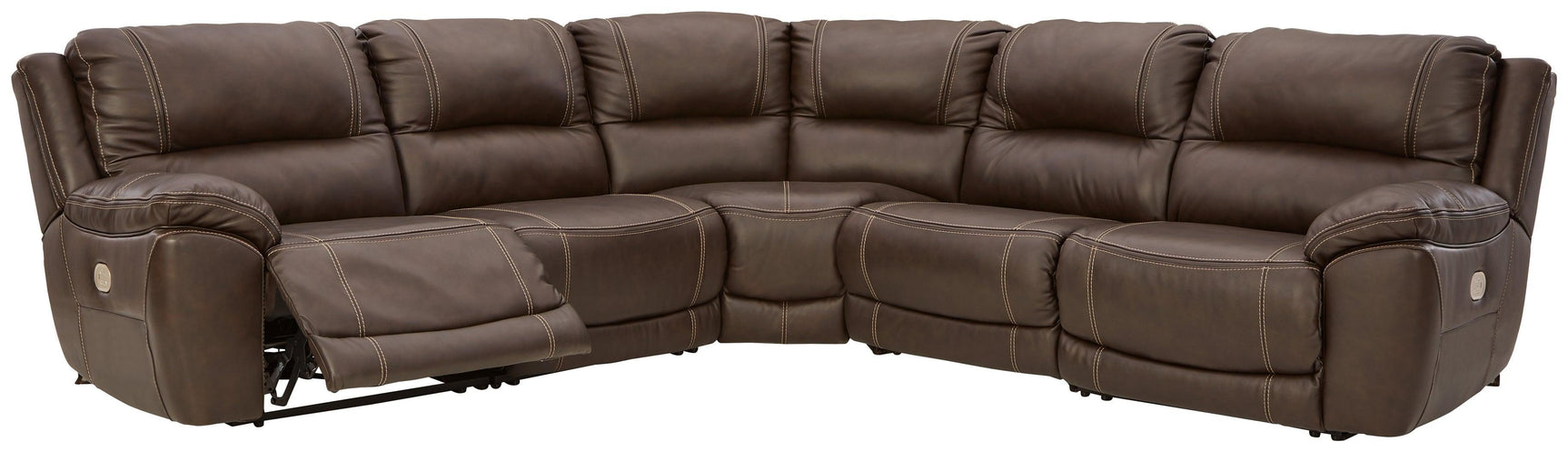 Dunleith Chocolate 5-Piece Power Reclining Sectional - Ella Furniture