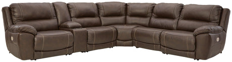 Dunleith Chocolate 6-Piece Power Reclining Sectional - Ella Furniture