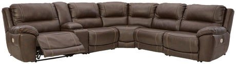 Dunleith Chocolate 6-Piece Power Reclining Sectional - Ella Furniture