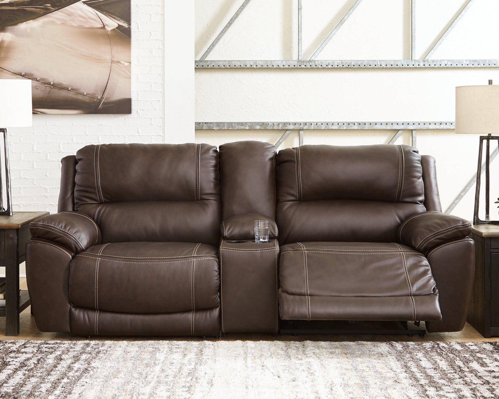 Dunleith Chocolate 3-Piece Power Reclining Loveseat With Console - Ella Furniture