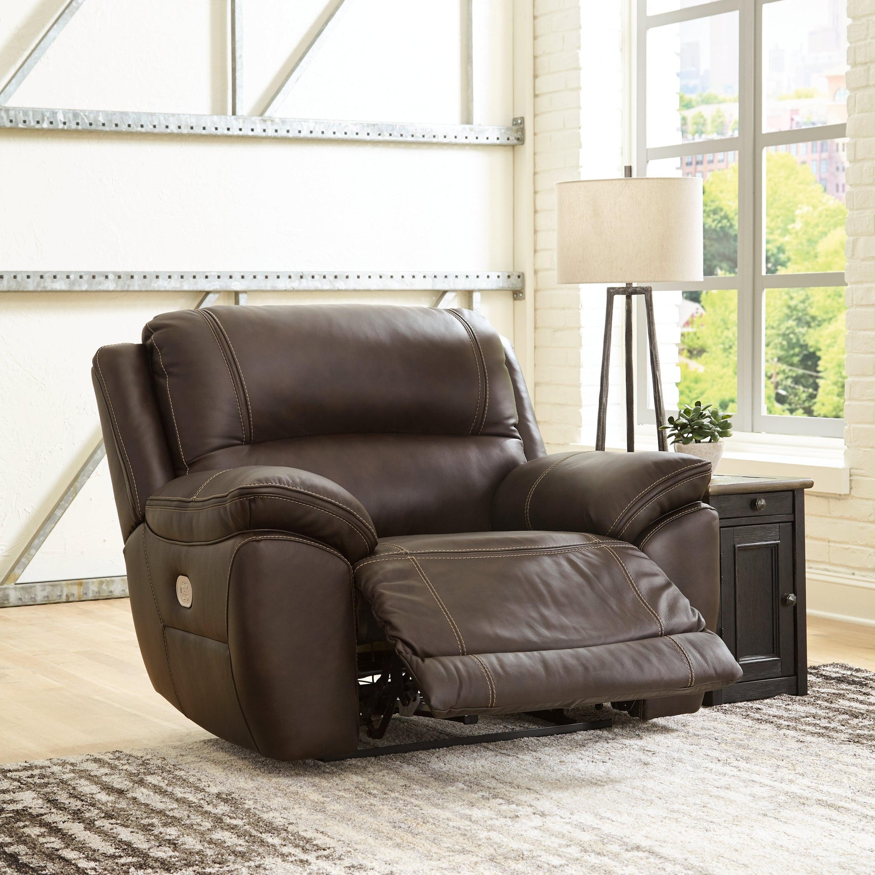 Dunleith Chocolate Leather Power Recliner - Ella Furniture