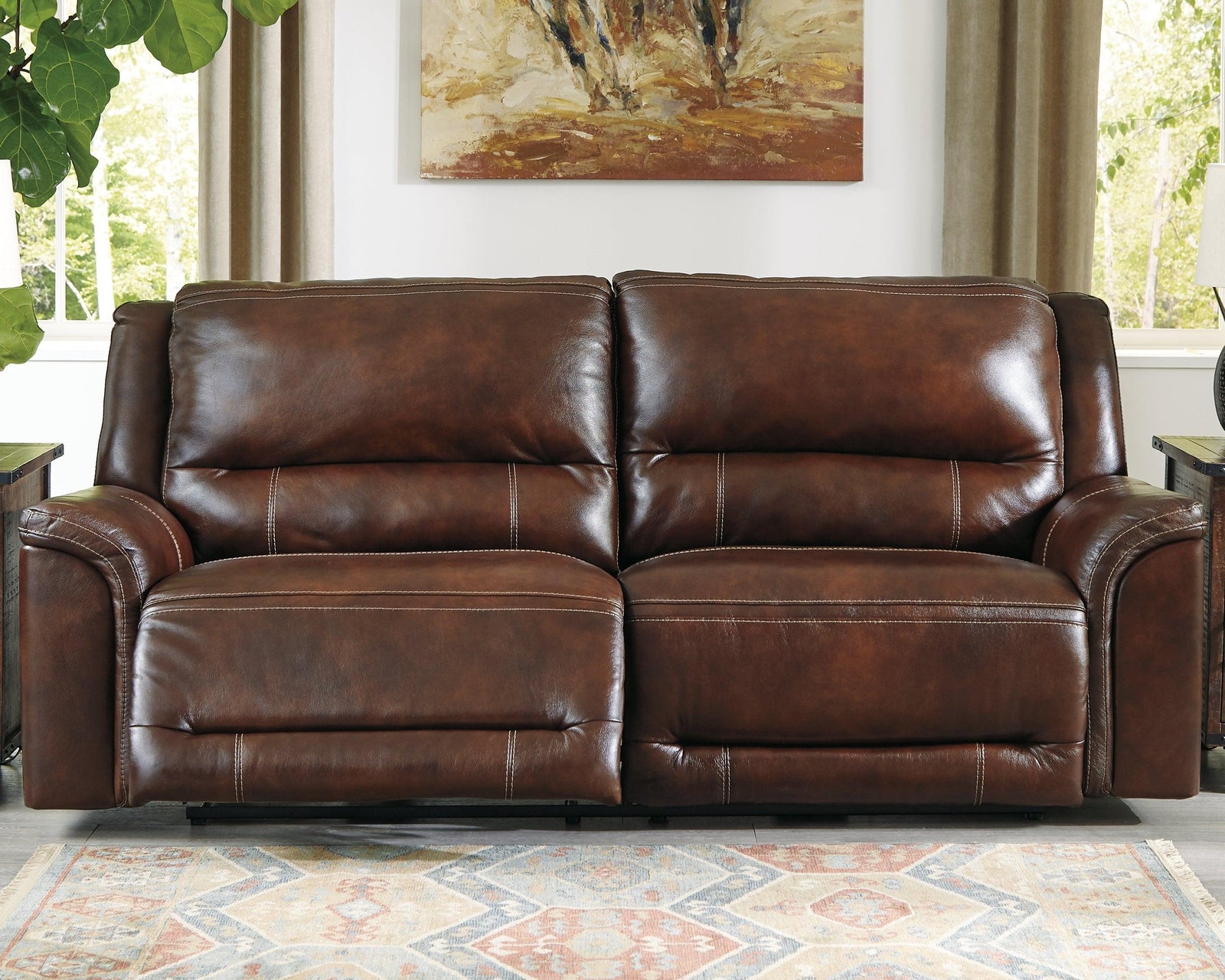 Catanzaro Mahogany Leather Power Reclining Sofa - Ella Furniture