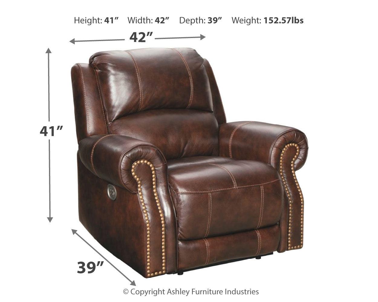 Buncrana Chocolate Leather Power Recliner - Ella Furniture