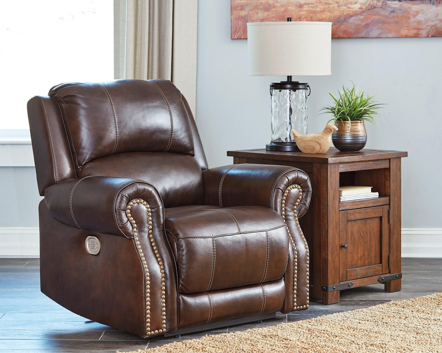 Buncrana Chocolate Leather Power Recliner - Ella Furniture