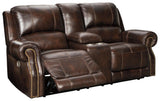 Buncrana Chocolate Leather Power Reclining Loveseat With Console - Ella Furniture