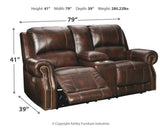 Buncrana Chocolate Leather Power Reclining Loveseat With Console - Ella Furniture