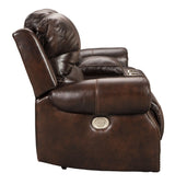 Buncrana Chocolate Leather Power Reclining Loveseat With Console - Ella Furniture