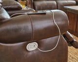 Buncrana Chocolate Leather Power Reclining Loveseat With Console - Ella Furniture