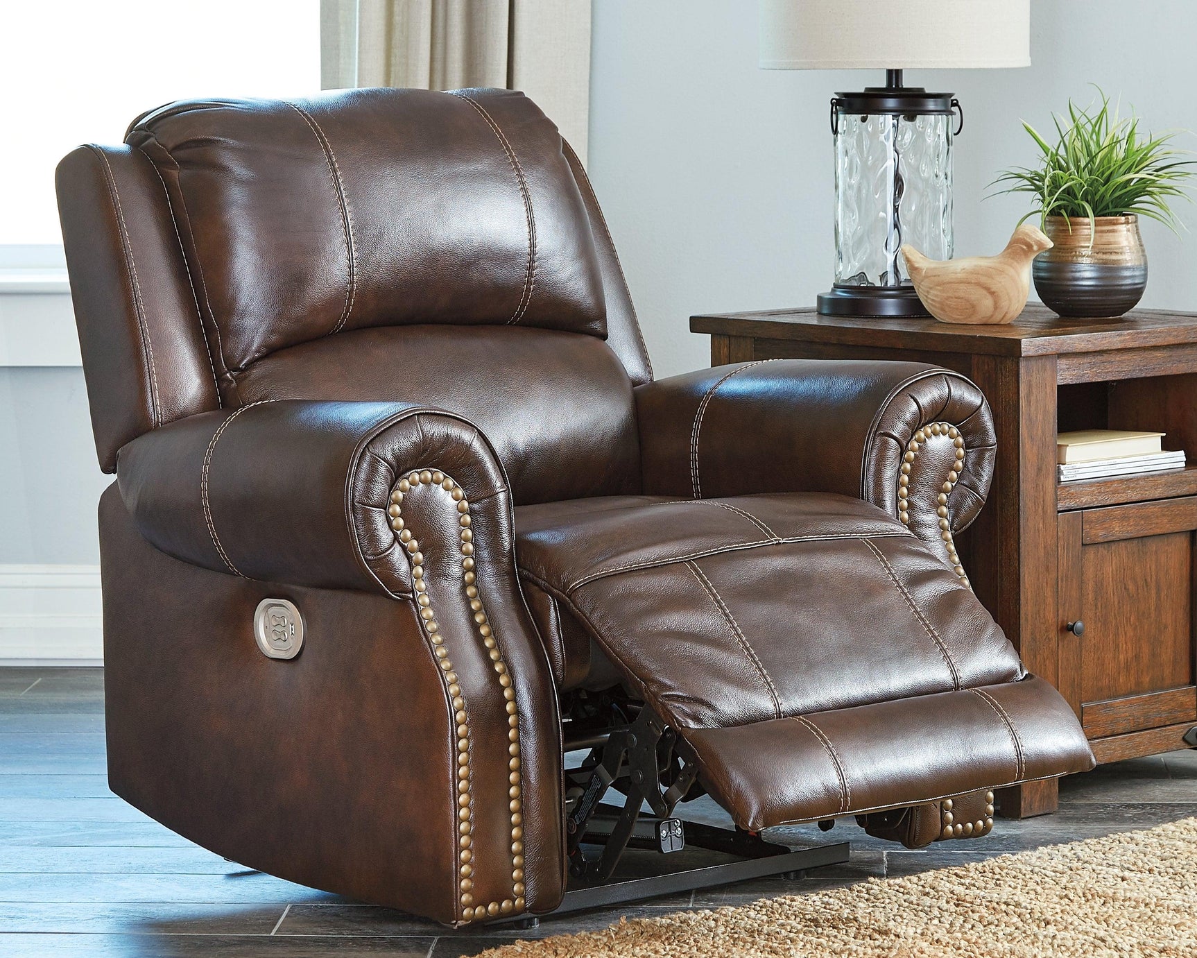 Buncrana Chocolate Leather Power Recliner - Ella Furniture