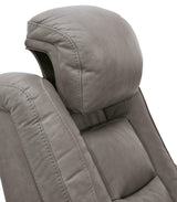 The Man-den Gray Leather Power Recliner - Ella Furniture