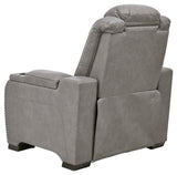 The Man-den Gray Leather Power Recliner - Ella Furniture