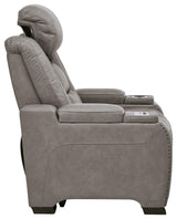 The Man-den Gray Leather Power Recliner - Ella Furniture