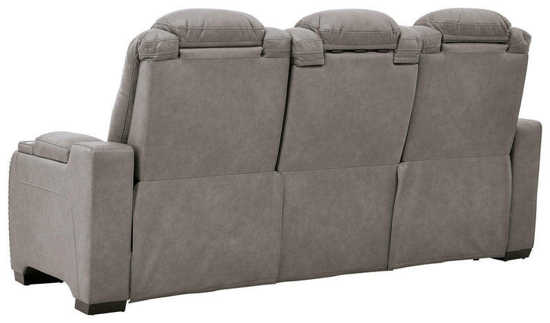 The Man-den Gray Leather Power Reclining Sofa