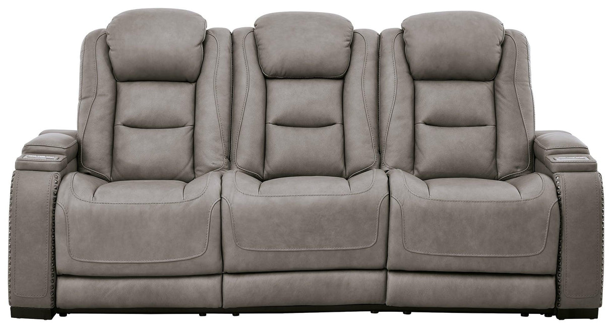 The Man-den Gray Leather Power Reclining Sofa - Ella Furniture