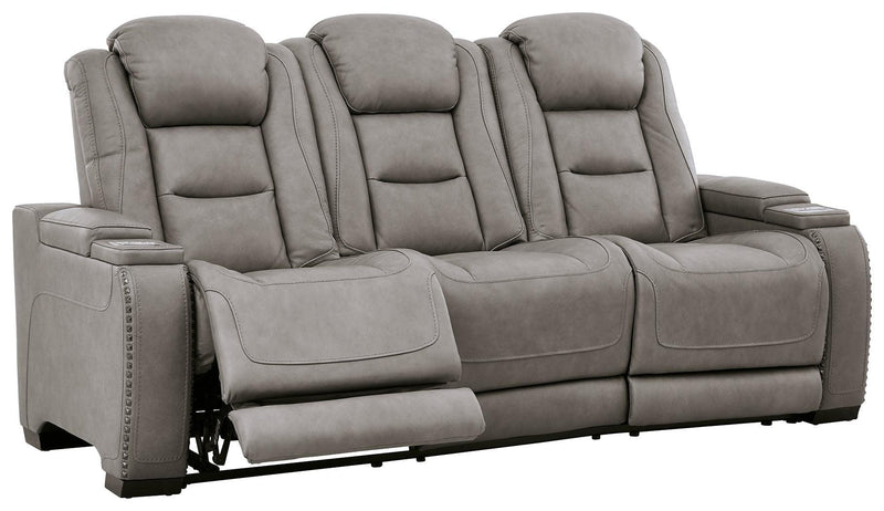 The Man-den Gray Leather Power Reclining Sofa
