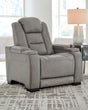 The Man-den Gray Leather Power Recliner - Ella Furniture