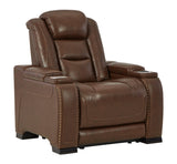 The Man-den Mahogany Leather Power Recliner - Ella Furniture