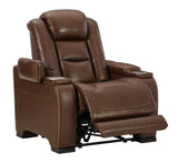 The Man-den Mahogany Leather Power Recliner - Ella Furniture