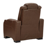 The Man-den Mahogany Leather Power Recliner - Ella Furniture