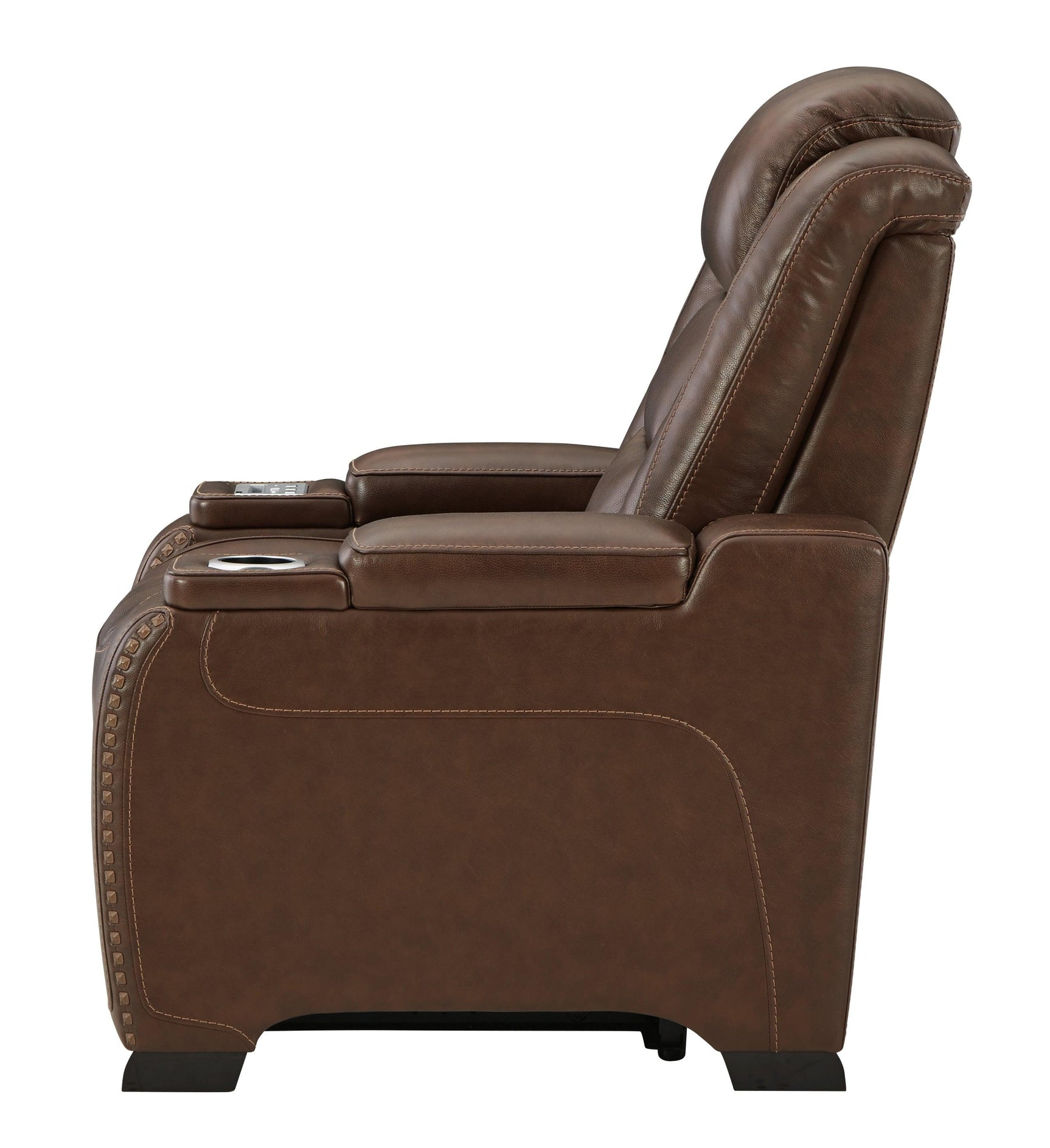 The Man-den Mahogany Leather Power Recliner - Ella Furniture