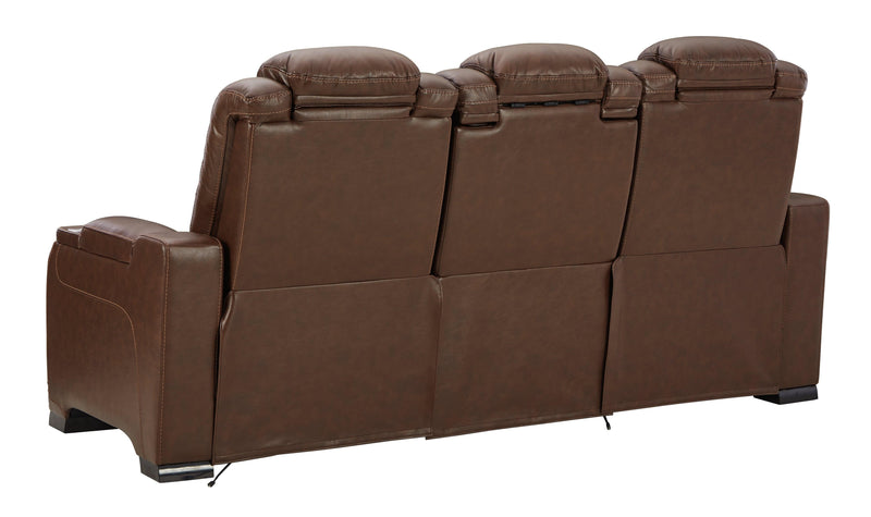 The Man-den Mahogany Leather Power Reclining Sofa - Ella Furniture