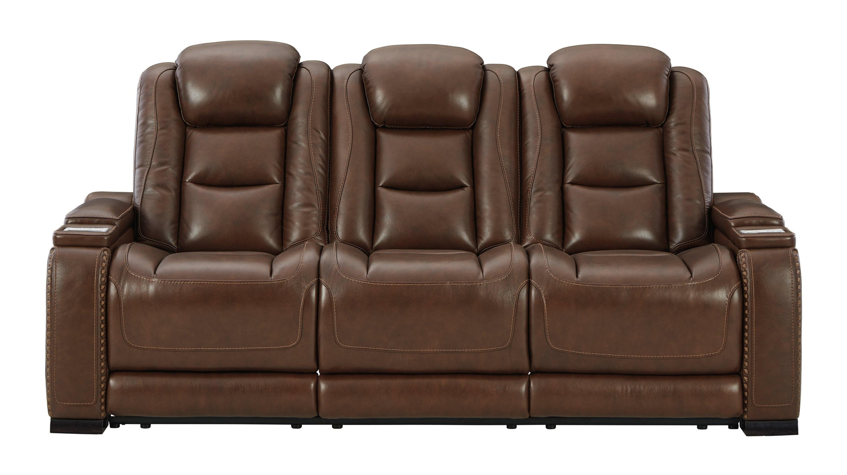 The Man-den Mahogany Leather Power Reclining Sofa - Ella Furniture