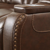 The Man-den Mahogany Leather Power Recliner - Ella Furniture