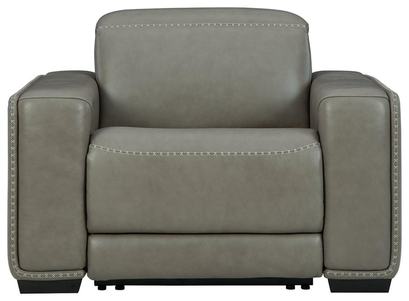 Correze Gray Leather Recliner With Power