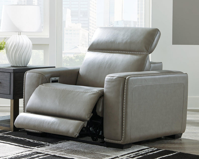 Correze Gray Leather Recliner With Power