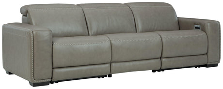 Correze Gray Leather 3-Piece Power Reclining Sectional - Ella Furniture