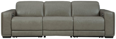 Correze Gray Leather 3-Piece Power Reclining Sectional - Ella Furniture