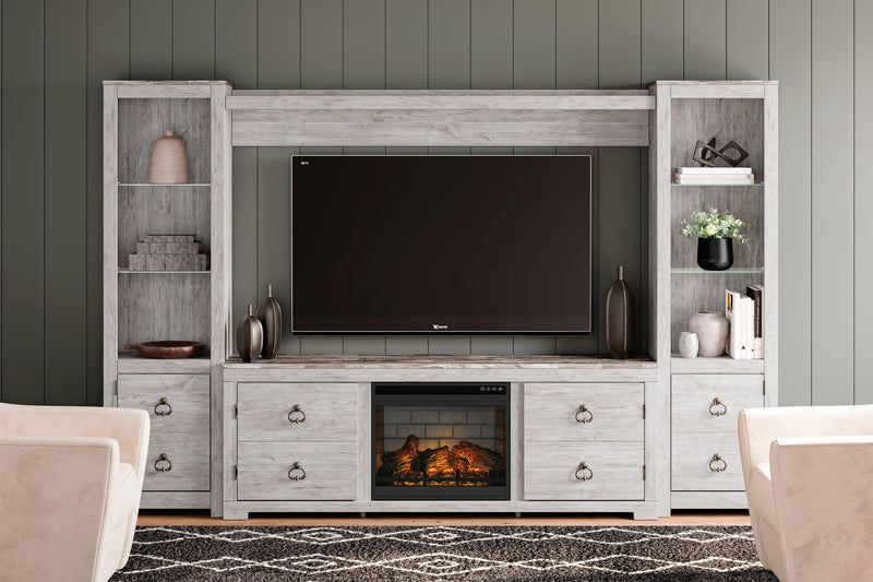 Willowton 4-Piece Entertainment Center With Electric Fireplace - Ella Furniture