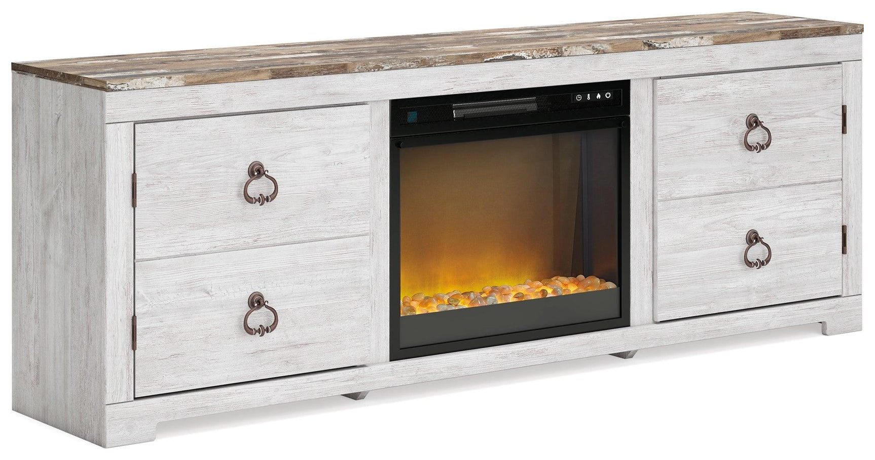 Willowton Whitewash Tv Stand With Electric Fireplace EW0267W8 - Ella Furniture