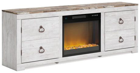 Willowton Whitewash Tv Stand With Electric Fireplace EW0267W8 - Ella Furniture