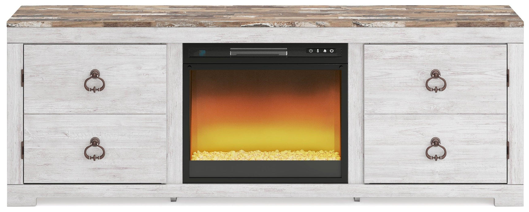 Willowton Whitewash Tv Stand With Electric Fireplace EW0267W8 - Ella Furniture