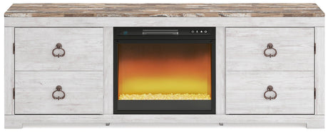 Willowton Whitewash Tv Stand With Electric Fireplace EW0267W8 - Ella Furniture