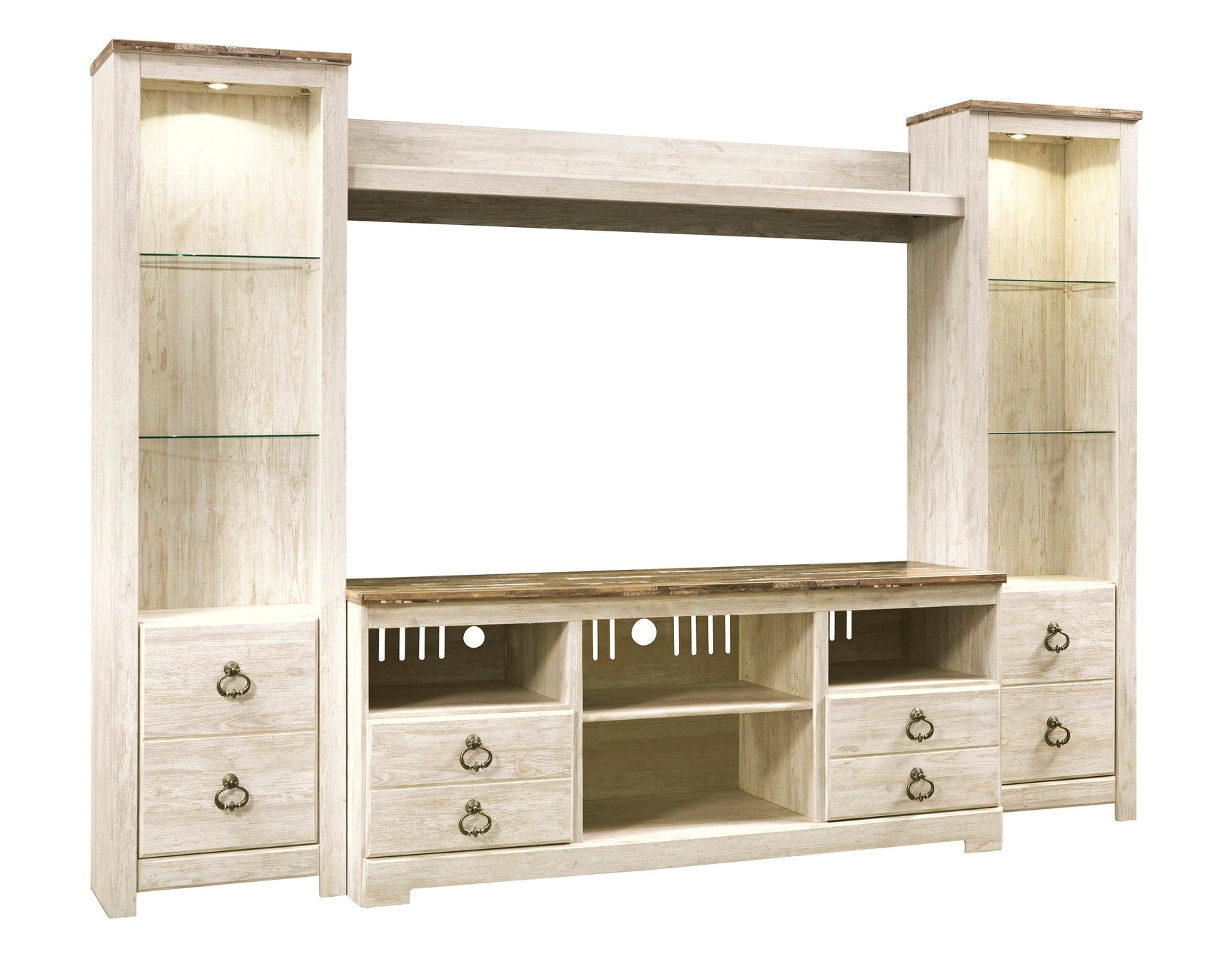 Willowton Whitewash 4-Piece Entertainment Center - Ella Furniture