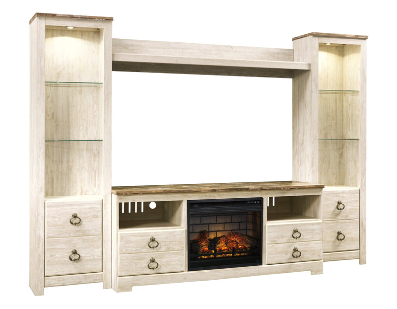 Willowton 4-Piece Entertainment Center With Electric Fireplace - Ella Furniture