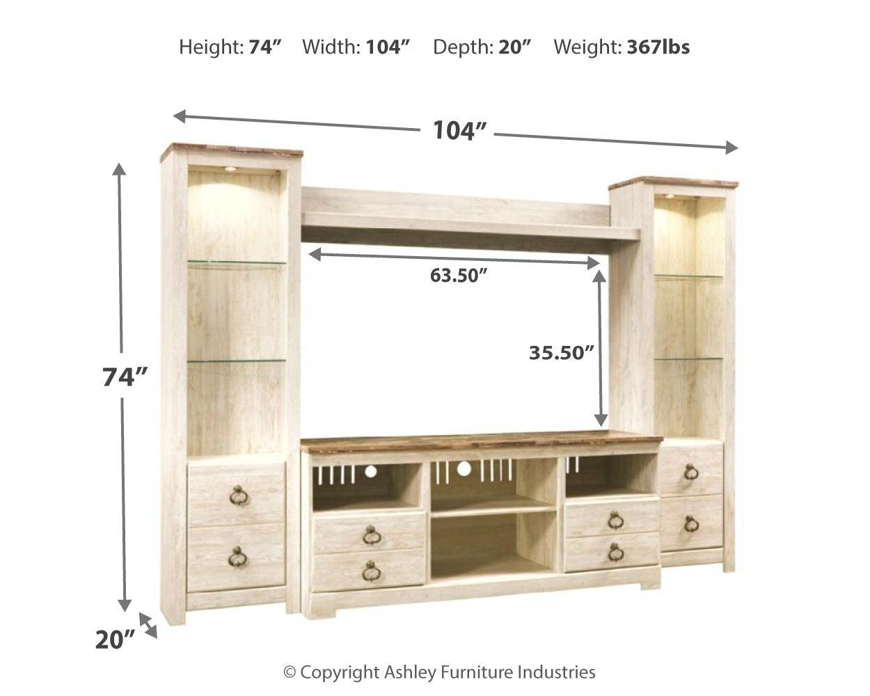 Willowton Whitewash 4-Piece Entertainment Center - Ella Furniture