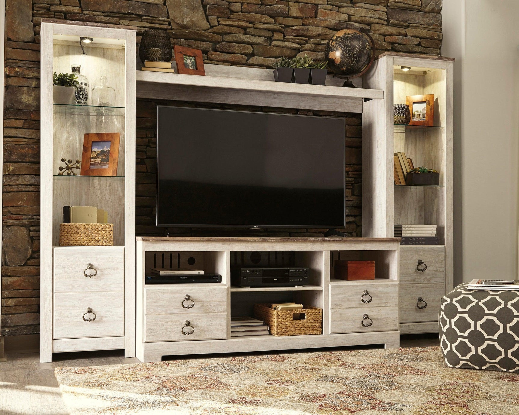 Willowton Whitewash 4-Piece Entertainment Center - Ella Furniture