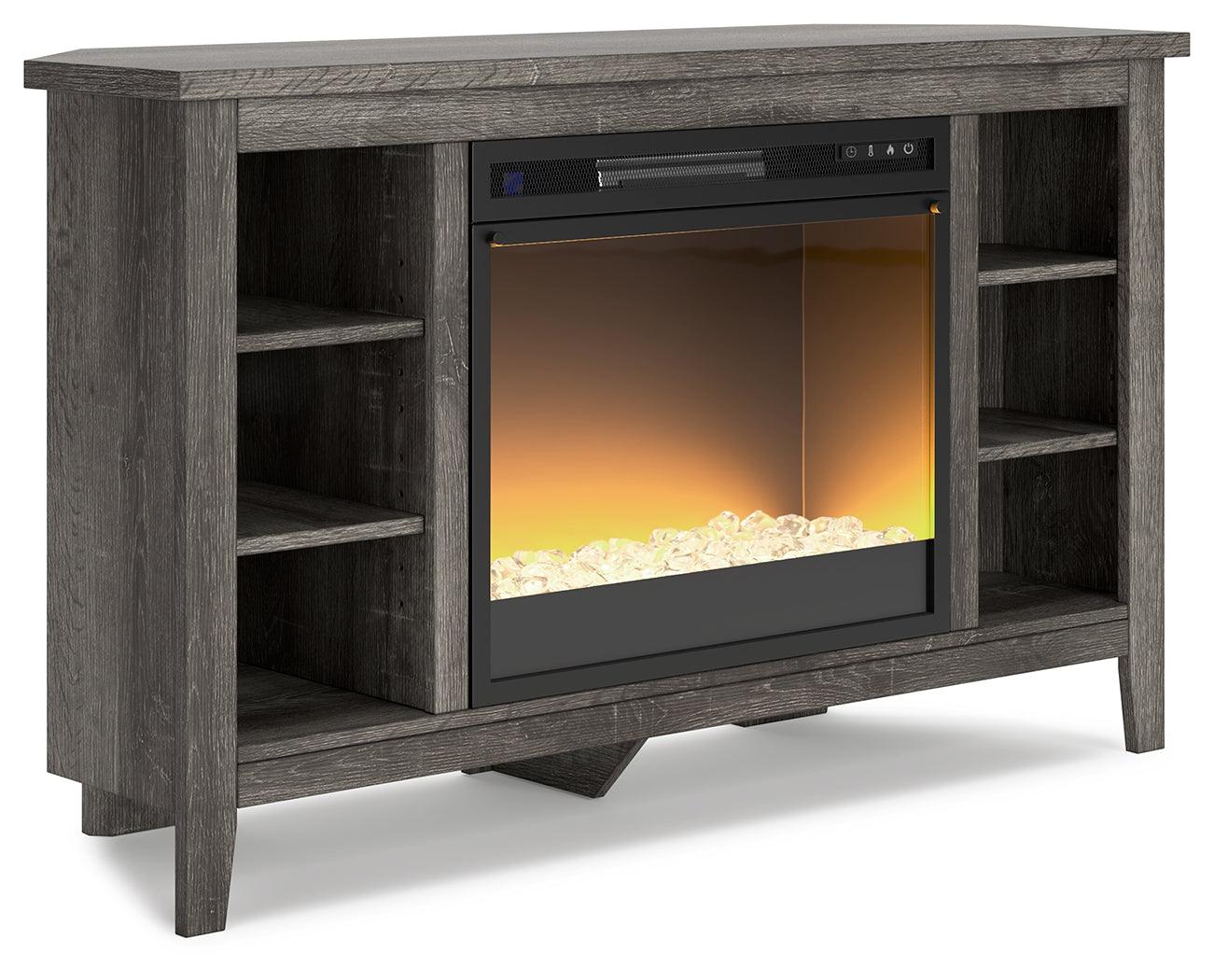 Arlenbry Gray Corner Tv Stand With Electric Fireplace - Ella Furniture