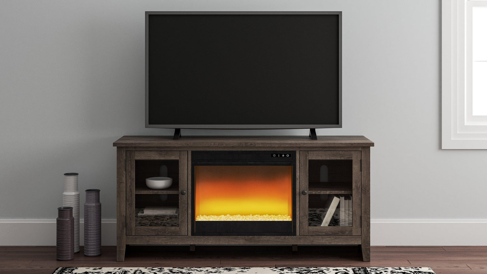 Arlenbry Gray 60" Tv Stand With Electric Fireplace - Ella Furniture