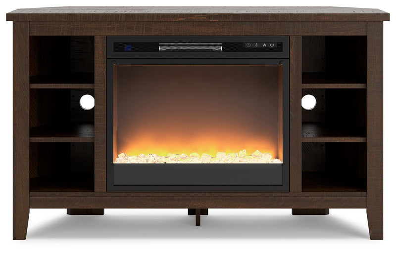 Camiburg Warm Brown Corner Tv Stand With Electric Fireplace W283W5 - Ella Furniture
