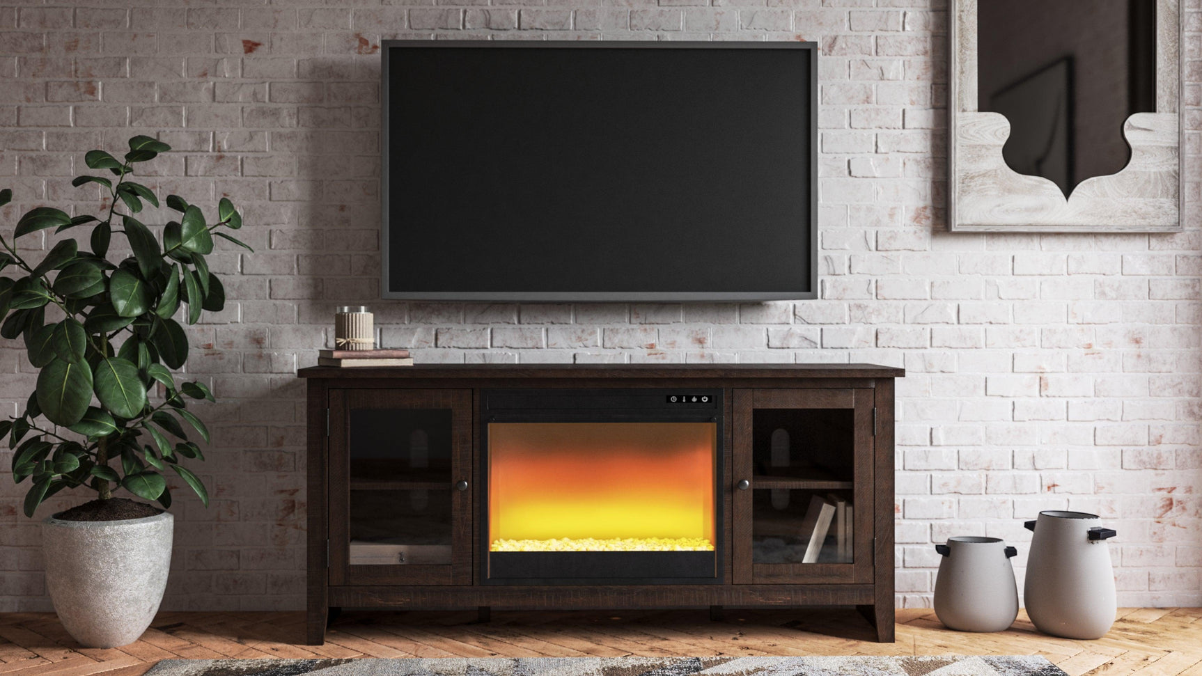 Camiburg Warm Brown 60" Tv Stand With Electric Fireplace - Ella Furniture