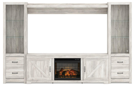 Bellaby Whitewash 4-Piece Entertainment Center With Electric Fireplace - Ella Furniture