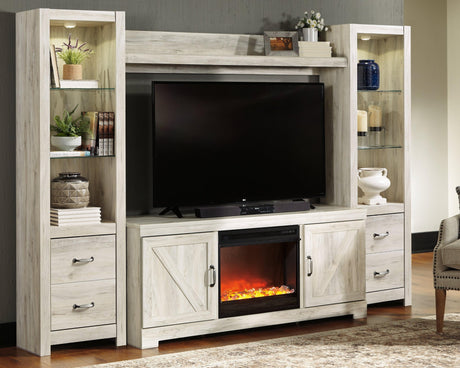 Bellaby Whitewash 4-Piece Entertainment Center With Fireplace - Ella Furniture