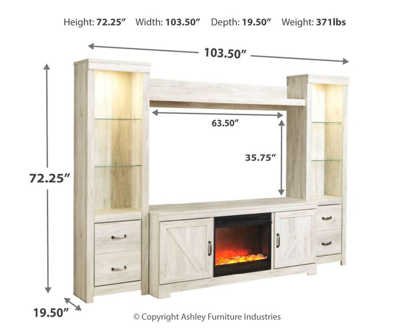 Bellaby Whitewash 4-Piece Entertainment Center With Fireplace - Ella Furniture