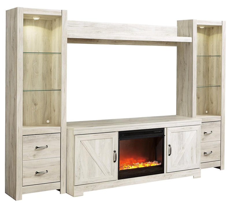 Bellaby Whitewash 4-Piece Entertainment Center With Fireplace - Ella Furniture