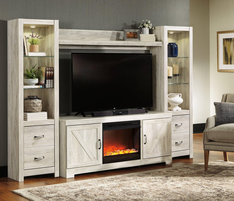 Bellaby Whitewash 4-Piece Entertainment Center With Fireplace - Ella Furniture