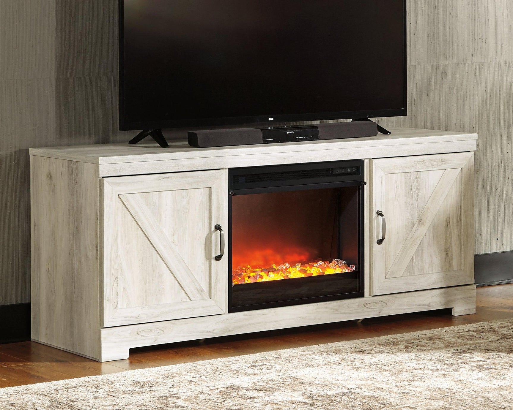 Bellaby Whitewash 63" Tv Stand With Fireplace - Ella Furniture